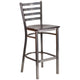Walnut Wood Seat/Clear Coated Metal Frame |#| Silver Antique Clear Coat Ladder Back Metal Restaurant Barstool-Walnut Wood Seat