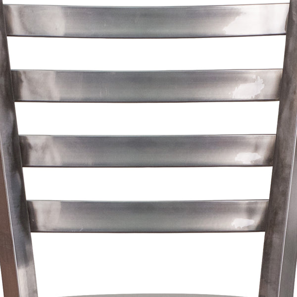 Red Vinyl Seat/Clear Coated Metal Frame |#| Silver Antique Clear Coat Ladder Back Metal Restaurant Barstool-Red Vinyl Seat