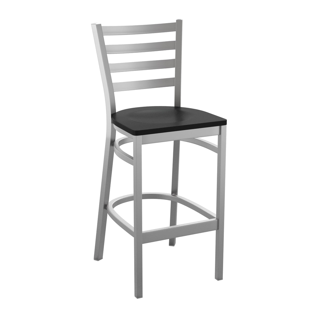 Black Wood Seat/Clear Coated Metal Frame |#| Silver Antique Clear Coat Ladder Back Metal Restaurant Barstool-Black Wood Seat