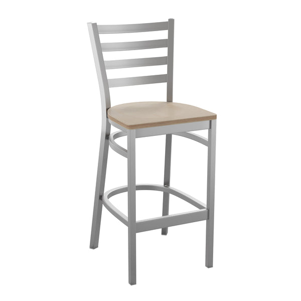 Antique White Wood Seat/Clear Coated Metal Frame |#| Silver AQ Clear Coat Ladder Back Metal Restaurant Barstool-Antique WH Wood Seat