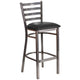 Black Vinyl Seat/Clear Coated Metal Frame |#| Silver Antique Clear Coat Ladder Back Metal Restaurant Barstool-Black Vinyl Seat