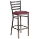 Burgundy Vinyl Seat/Clear Coated Metal Frame |#| Silver Antique Clear Coat Ladder Back Metal Restaurant Barstool-BURG Vinyl Seat