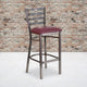 Burgundy Vinyl Seat/Clear Coated Metal Frame |#| Silver Antique Clear Coat Ladder Back Metal Restaurant Barstool-BURG Vinyl Seat