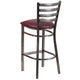 Burgundy Vinyl Seat/Clear Coated Metal Frame |#| Silver Antique Clear Coat Ladder Back Metal Restaurant Barstool-BURG Vinyl Seat