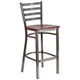 Mahogany Wood Seat/Clear Coated Metal Frame |#| Silver Antique Clear Coat Ladder Back Metal Restaurant Barstool-MAH Wood Seat