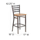 Natural Wood Seat/Clear Coated Metal Frame |#| Silver Antique Clear Coat Ladder Back Metal Restaurant Barstool-NAT Wood Seat