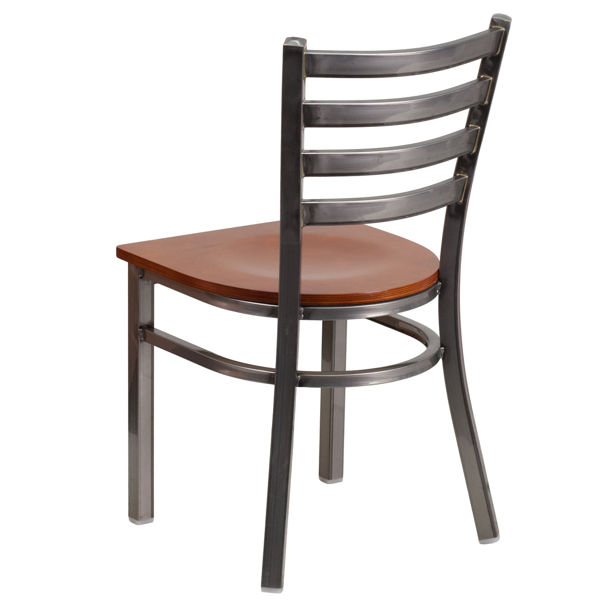 Cherry Wood Seat/Clear Coated Metal Frame |#| Clear Coated Ladder Back Metal Restaurant Chair - Cherry Wood Seat