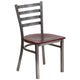 Mahogany Wood Seat/Clear Coated Metal Frame |#| Clear Coated Ladder Back Metal Restaurant Chair - Mahogany Wood Seat