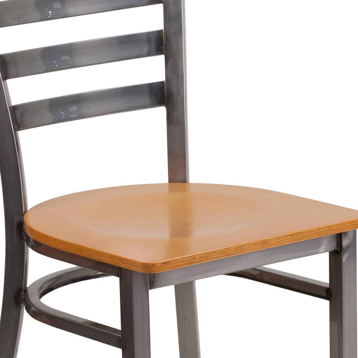 Natural Wood Seat/Clear Coated Metal Frame |#| Clear Coated Ladder Back Metal Restaurant Chair - Natural Wood Seat