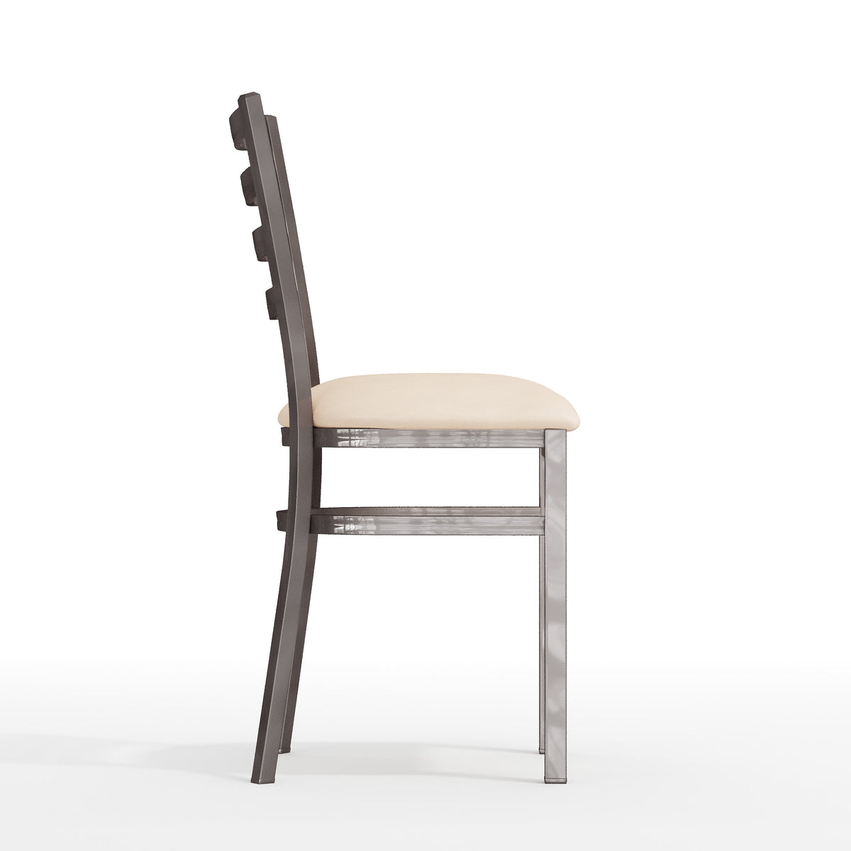 Tan Vinyl Seat/Silver Antique Metal Frame |#| Commercial Silver Ladder Back Restaurant Chair with Tan Vinyl Seat