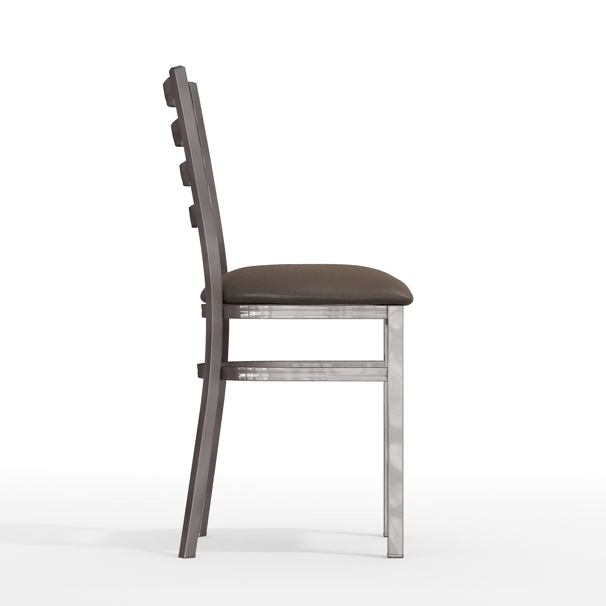 Mocha Vinyl Seat/Silver Antique Metal Frame |#| Commercial Silver Ladder Back Restaurant Chair with Mocha Vinyl Seat