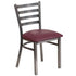 Burgundy Vinyl Seat/Clear Coated Metal Frame |#| Silver Antique Clear Coat Ladder Back Metal Restaurant Chair-Burgundy Vinyl Seat