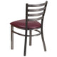 Burgundy Vinyl Seat/Clear Coated Metal Frame |#| Silver Antique Clear Coat Ladder Back Metal Restaurant Chair-Burgundy Vinyl Seat