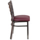 Burgundy Vinyl Seat/Clear Coated Metal Frame |#| Silver Antique Clear Coat Ladder Back Metal Restaurant Chair-Burgundy Vinyl Seat