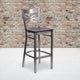 Mahogany Wood Seat/Clear Coated Metal Frame |#| Clear Coated "X" Back Metal Restaurant Barstool - Mahogany Wood Seat