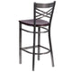 Mahogany Wood Seat/Clear Coated Metal Frame |#| Clear Coated "X" Back Metal Restaurant Barstool - Mahogany Wood Seat