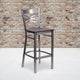 Walnut Wood Seat/Clear Coated Metal Frame |#| Clear Coated "X" Back Metal Restaurant Barstool - Walnut Wood Seat