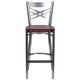 Cherry Wood Seat/Clear Coated Metal Frame |#| Clear Coated "X" Back Metal Restaurant Barstool - Cherry Wood Seat