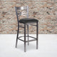 Black Vinyl Seat/Clear Coated Metal Frame |#| Clear Coated "X" Back Metal Restaurant Barstool - Black Vinyl Seat