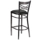 Black Vinyl Seat/Clear Coated Metal Frame |#| Clear Coated "X" Back Metal Restaurant Barstool - Black Vinyl Seat