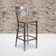 Natural Wood Seat/Clear Coated Metal Frame |#| Silver Antique Clear Coat "X" Back Metal Restaurant Barstool-Natural Wood Seat