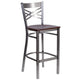 Walnut Wood Seat/Clear Coated Metal Frame |#| Silver Antique Clear Coat "X" Back Metal Restaurant Barstool-Walnut Wood Seat
