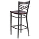 Walnut Wood Seat/Clear Coated Metal Frame |#| Silver Antique Clear Coat "X" Back Metal Restaurant Barstool-Walnut Wood Seat