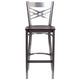 Walnut Wood Seat/Clear Coated Metal Frame |#| Silver Antique Clear Coat "X" Back Metal Restaurant Barstool-Walnut Wood Seat
