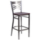 Mahogany Wood Seat/Clear Coated Metal Frame |#| Silver Antique Clear Coat "X" Back Metal Restaurant Barstool-Mahogany Wood Seat