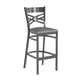 Gray Vinyl Seat/Clear Coated Metal Frame |#| Silver Antique Clear Coat "X" Back Metal Restaurant Barstool-Gray Vinyl Seat
