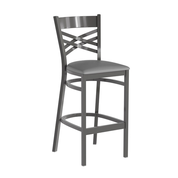 Antique White Wood Seat/Clear Coated Metal Frame |#| Silver Antique Clear Coat "X" Back Metal Restaurant Barstool-AQ White Wood Seat