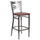 Cherry Wood Seat/Clear Coated Metal Frame |#| Silver Antique Clear Coat "X" Back Metal Restaurant Barstool-Cherry Wood Seat