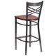 Cherry Wood Seat/Clear Coated Metal Frame |#| Silver Antique Clear Coat "X" Back Metal Restaurant Barstool-Cherry Wood Seat