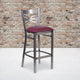 Burgundy Vinyl Seat/Clear Coated Metal Frame |#| Silver Antique Clear Coat "X" Back Metal Restaurant Barstool-Burgundy Vinyl Seat