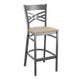 Antique White Wood Seat/Clear Coated Metal Frame |#| Silver Antique Clear Coat "X" Back Metal Restaurant Barstool-AQ White Wood Seat