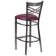 Burgundy Vinyl Seat/Clear Coated Metal Frame |#| Silver Antique Clear Coat "X" Back Metal Restaurant Barstool-Burgundy Vinyl Seat