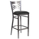 Black Vinyl Seat/Clear Coated Metal Frame |#| Silver Antique Clear Coat "X" Back Metal Restaurant Barstool-Black Vinyl Seat