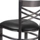 Black Vinyl Seat/Clear Coated Metal Frame |#| Silver Antique Clear Coat "X" Back Metal Restaurant Barstool-Black Vinyl Seat