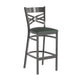 Green Vinyl Seat/Clear Coated Metal Frame |#| Silver Antique Clear Coat "X" Back Metal Restaurant Barstool-Green Vinyl Seat
