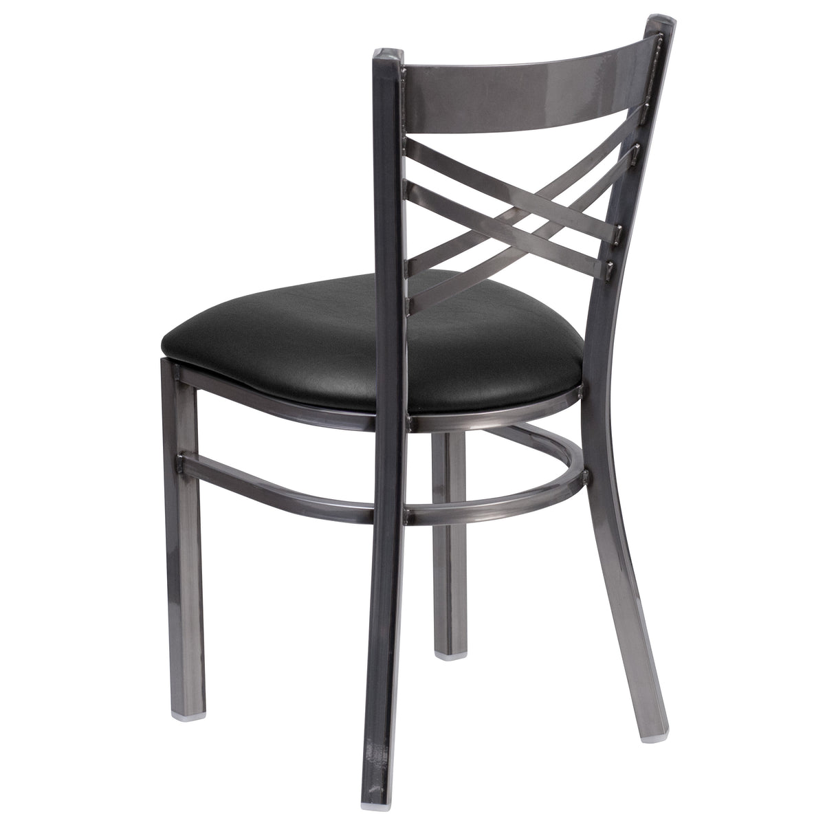 Black Vinyl Seat/Clear Coated Metal Frame |#| Clear Coated inchXinch Back Metal Restaurant Chair - Black Vinyl Seat