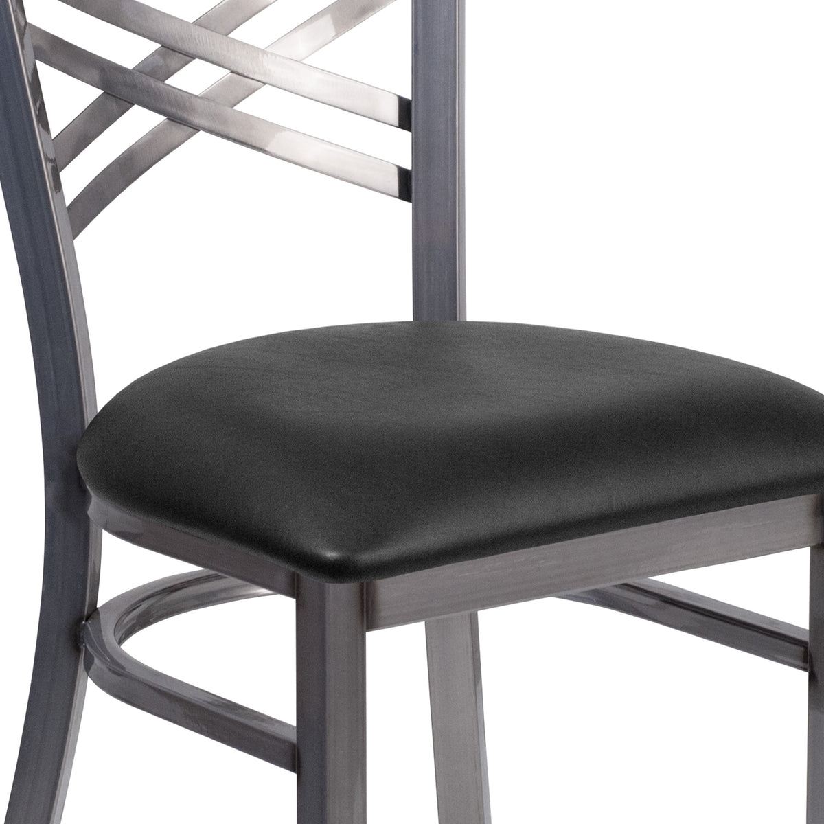 Black Vinyl Seat/Clear Coated Metal Frame |#| Clear Coated inchXinch Back Metal Restaurant Chair - Black Vinyl Seat