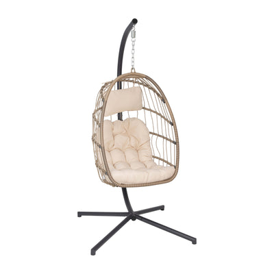 Cleo Patio Hanging Egg Chair, Wicker Hammock with Soft Seat Cushions & Swing Stand, Indoor/Outdoor Cushions - View 1