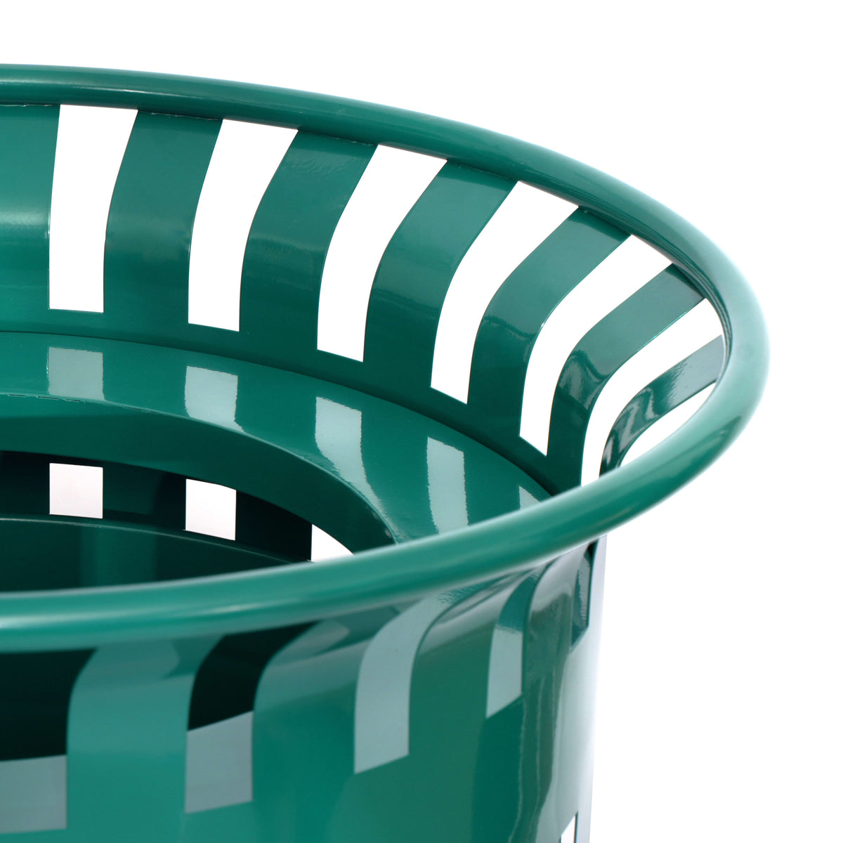 Green |#| Commercial Outdoor Round Slatted Steel 37 Gallon Trash Can with Inner Bin in Grn