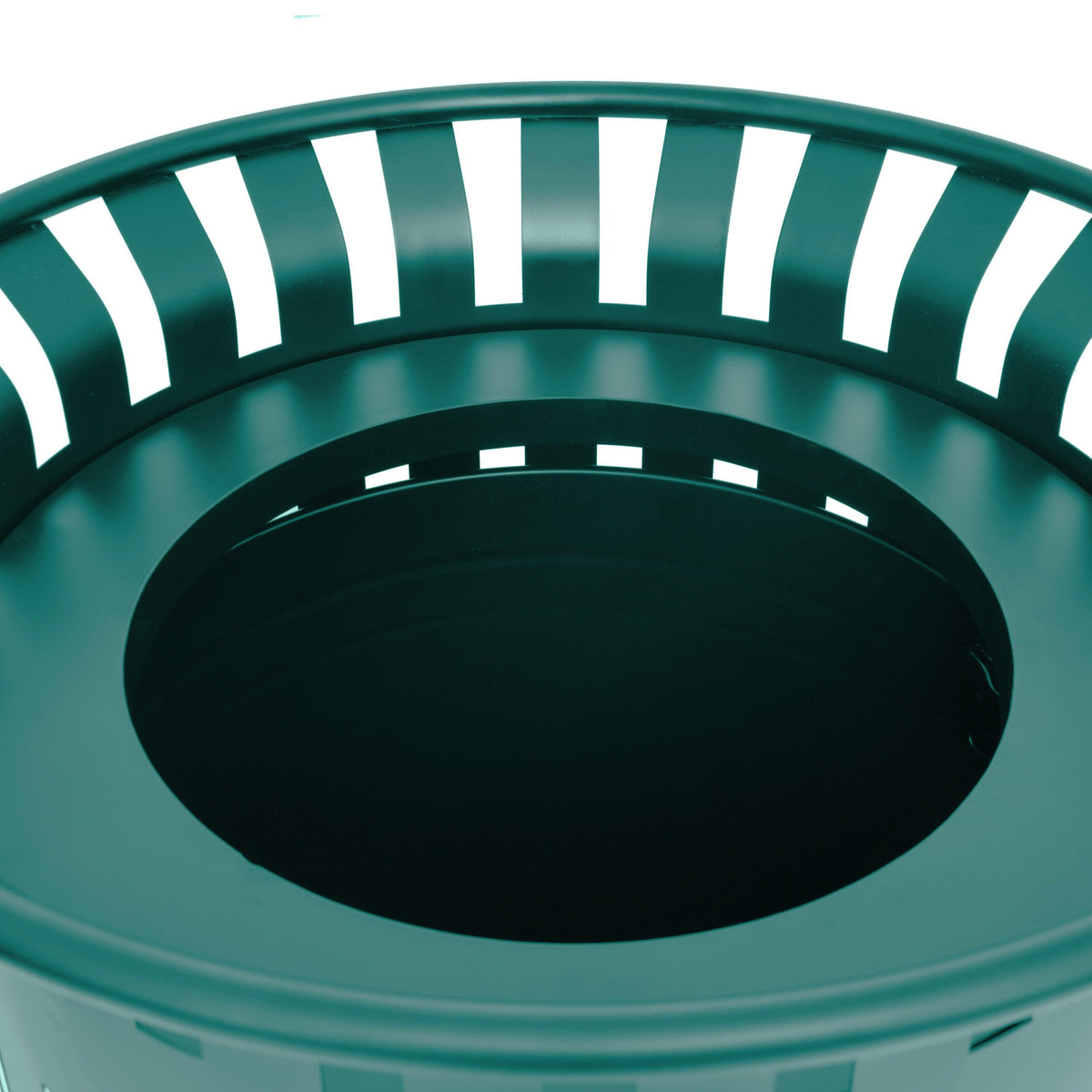 Green |#| Commercial Outdoor Round Slatted Steel 37 Gallon Trash Can with Inner Bin in Grn