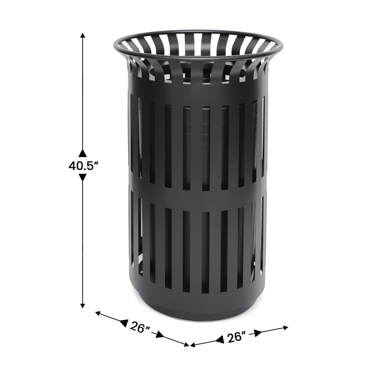 Black |#| Commercial Outdoor Round Slatted Steel 37 Gallon Trash Can with Inner Bin in Blk