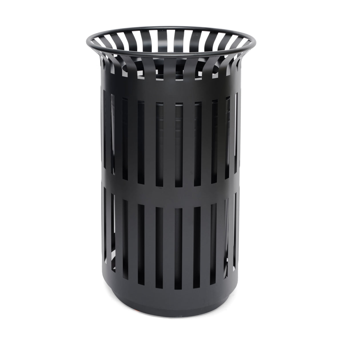 Black |#| Commercial Outdoor Round Slatted Steel 37 Gallon Trash Can with Inner Bin in Blk