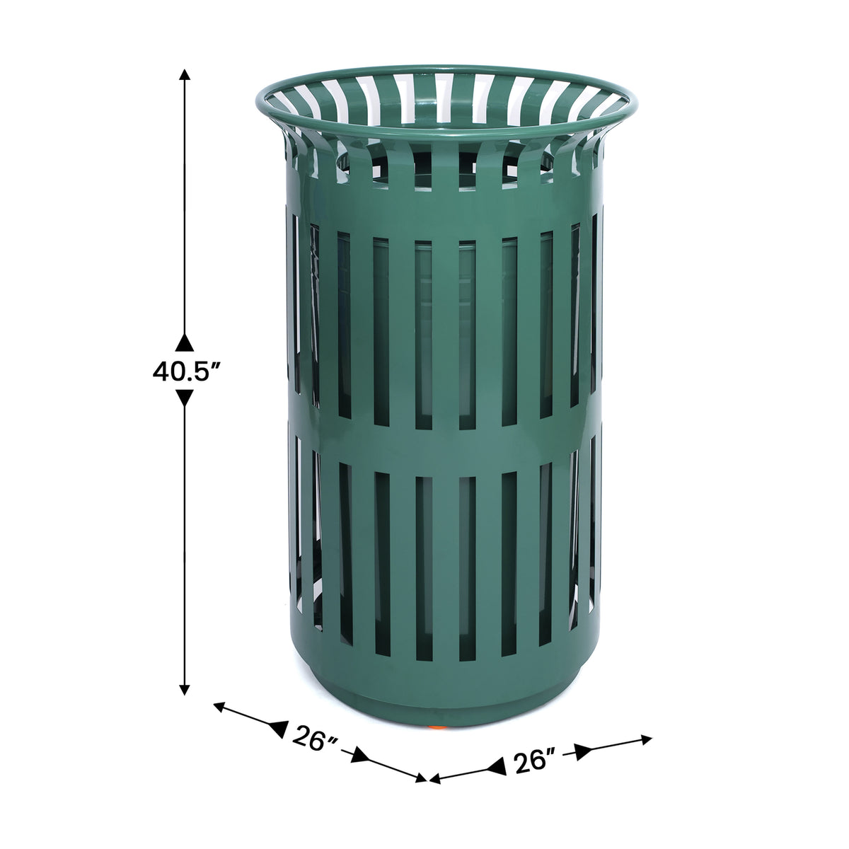 Green |#| Commercial Outdoor Round Slatted Steel 37 Gallon Trash Can with Inner Bin in Grn