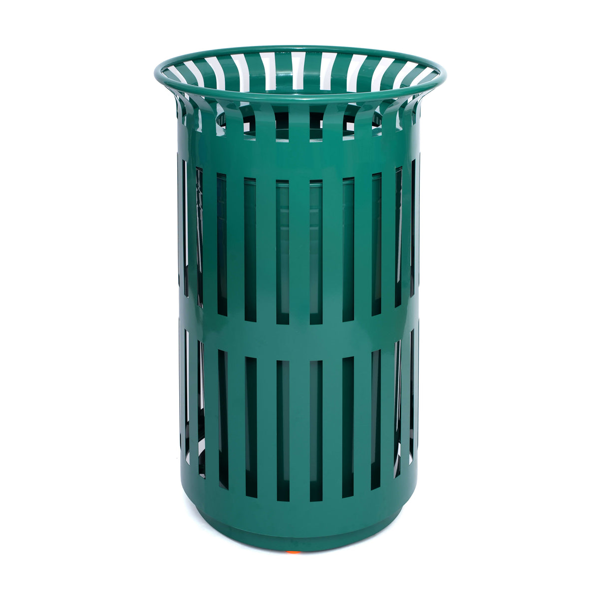 Green |#| Commercial Outdoor Round Slatted Steel 37 Gallon Trash Can with Inner Bin in Grn