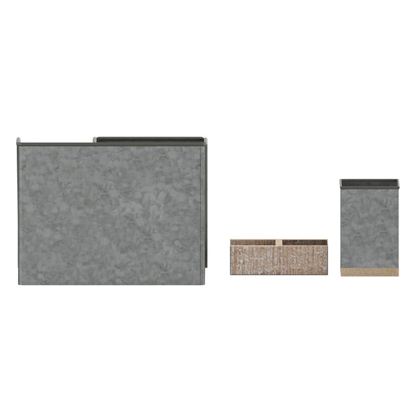 Galvanized |#| Galvanized Finish Metal and Rustic Wood 3 Piece Desktop or Vanity Organizer Set