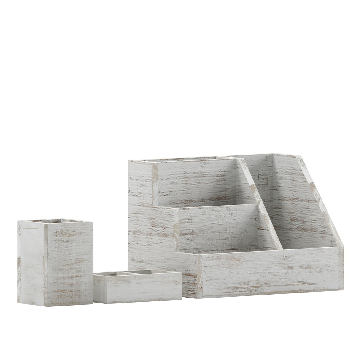 White Wash |#| Whitewashed Wooden 3 Piece Organization Set for Desktop, Tables, or Vanity